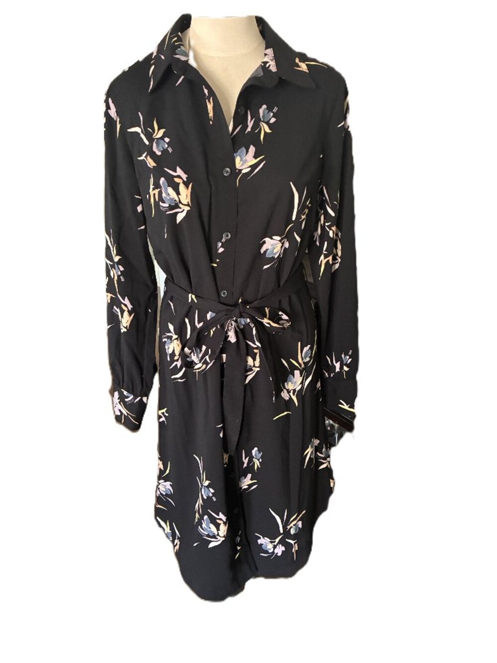 NWT NEW DAY Black Patterned Shirt Dress sz M